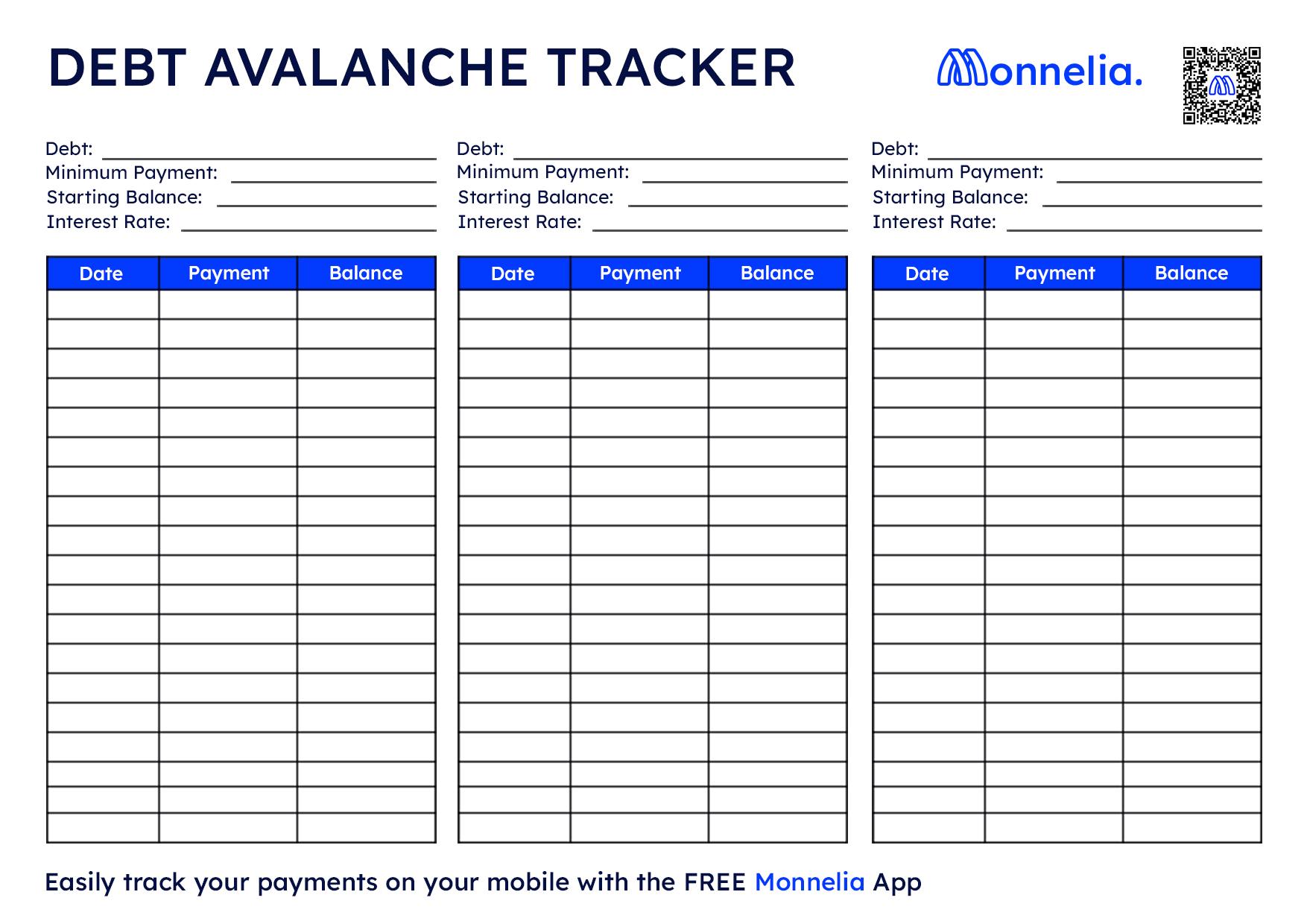 Debt Avalanche Printable Worksheet