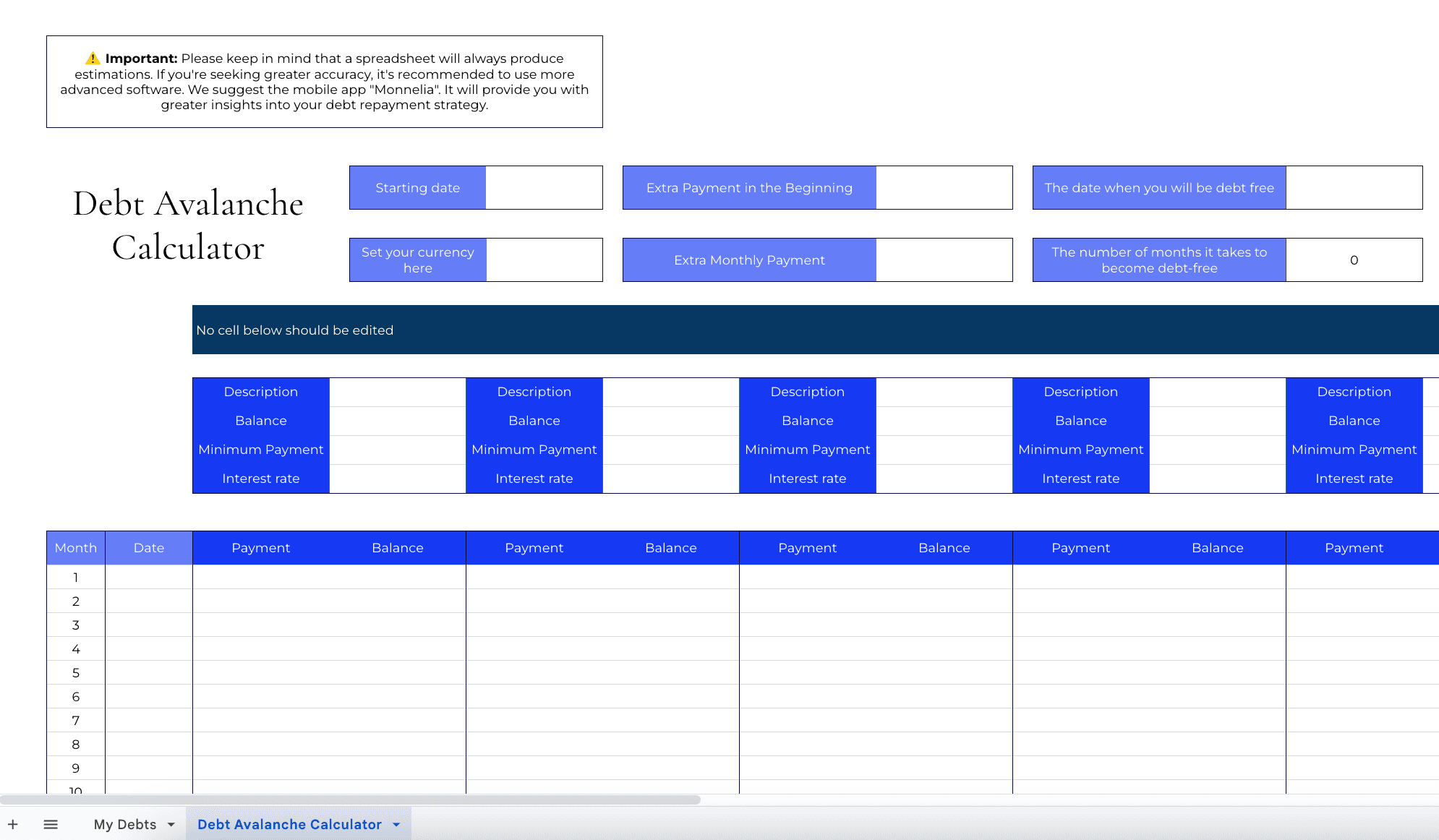 Debt Avalanche Method Spreadsheet Tracker